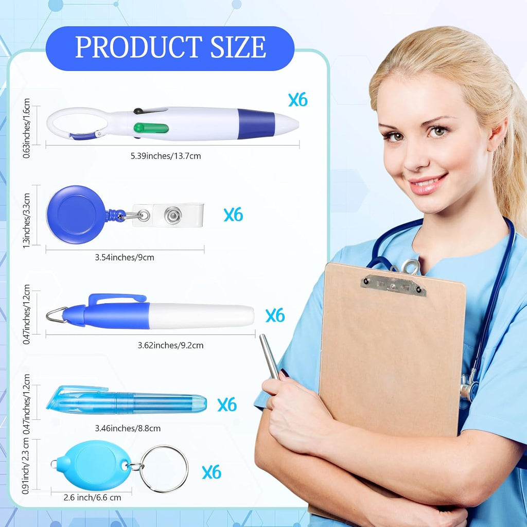 30 Pcs Retractable Shuttle Pen Clip with Mini Highlighter Nurse Badge Pen Neon Marker LED Keychain Ring Clip