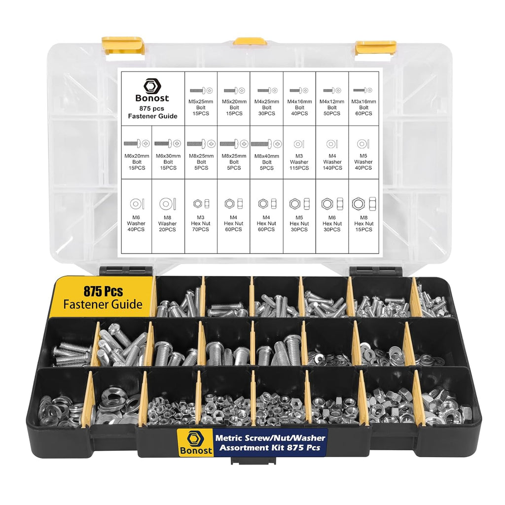 Hardware Concrete Assortment Kit 1625 Pcs- Concrete Screw Set with Assorted Nuts, Bolts, and Wood Screw (3 Trays)