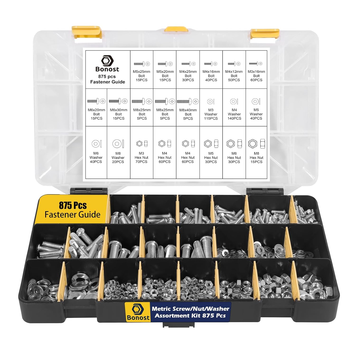 Hardware Concrete Assortment Kit 1625 Pcs- Concrete Screw Set with Assorted Nuts, Bolts, and Wood Screw (3 Trays)