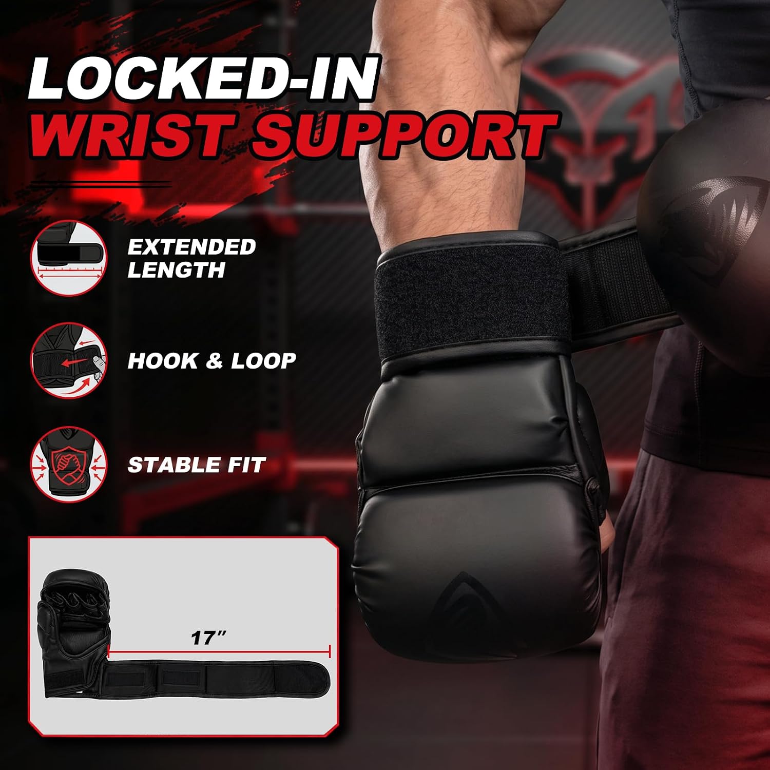 MMA Gloves for Men – Punching Bag Gloves for Men, Open Palm Training Gloves for MMA Sparring, Kickboxing, Muay Thai