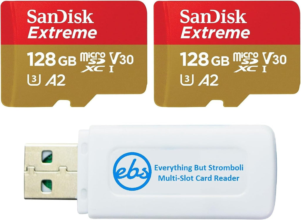 SanDisk MicroSDXC 128GB UHS-I Extreme 2 Pack Memory Card SDSQXAA-128G-GN6MN | Works with DJI Osmo Action 6, Pocket 3