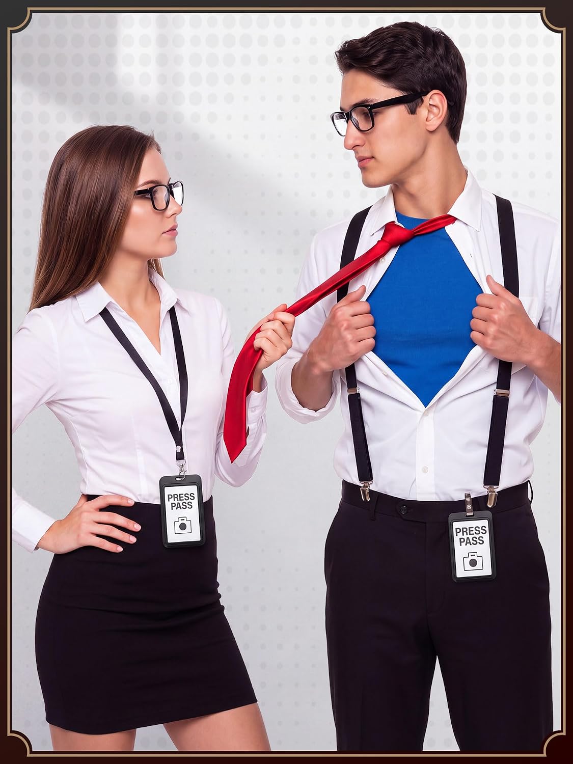 6 Pcs Halloween Reporter Nerd Couple Costume Accessories Set