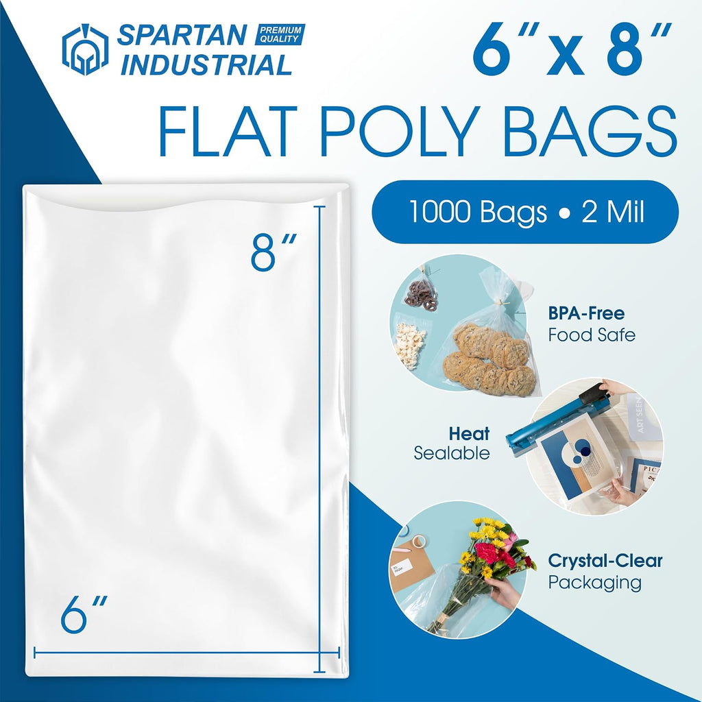 6" X 8" Open-End Flat Poly Bags (1000 Count) - 2 Mil Clear