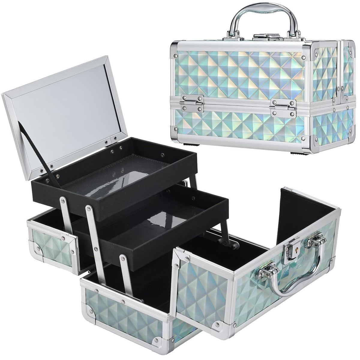 Makeup Case Portable Makeup Box Organizer Travel Cosmetic Case Storage with Mirror Locking Make Up Cases Organizers