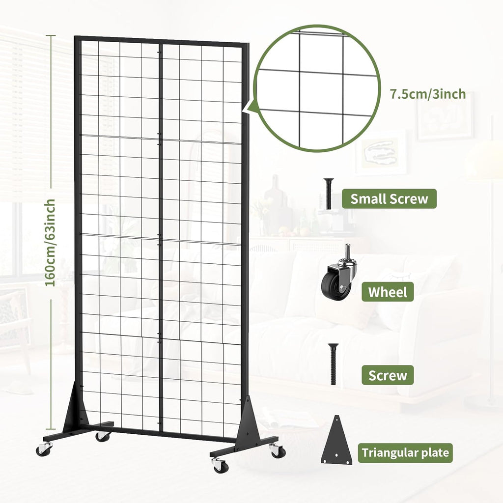 1-Pack Grid Wall Panels, 2' X 5.5' Ft Gridwall Panel Display Stand, Heavy Movable Floorstanding Detachable Gird Wall