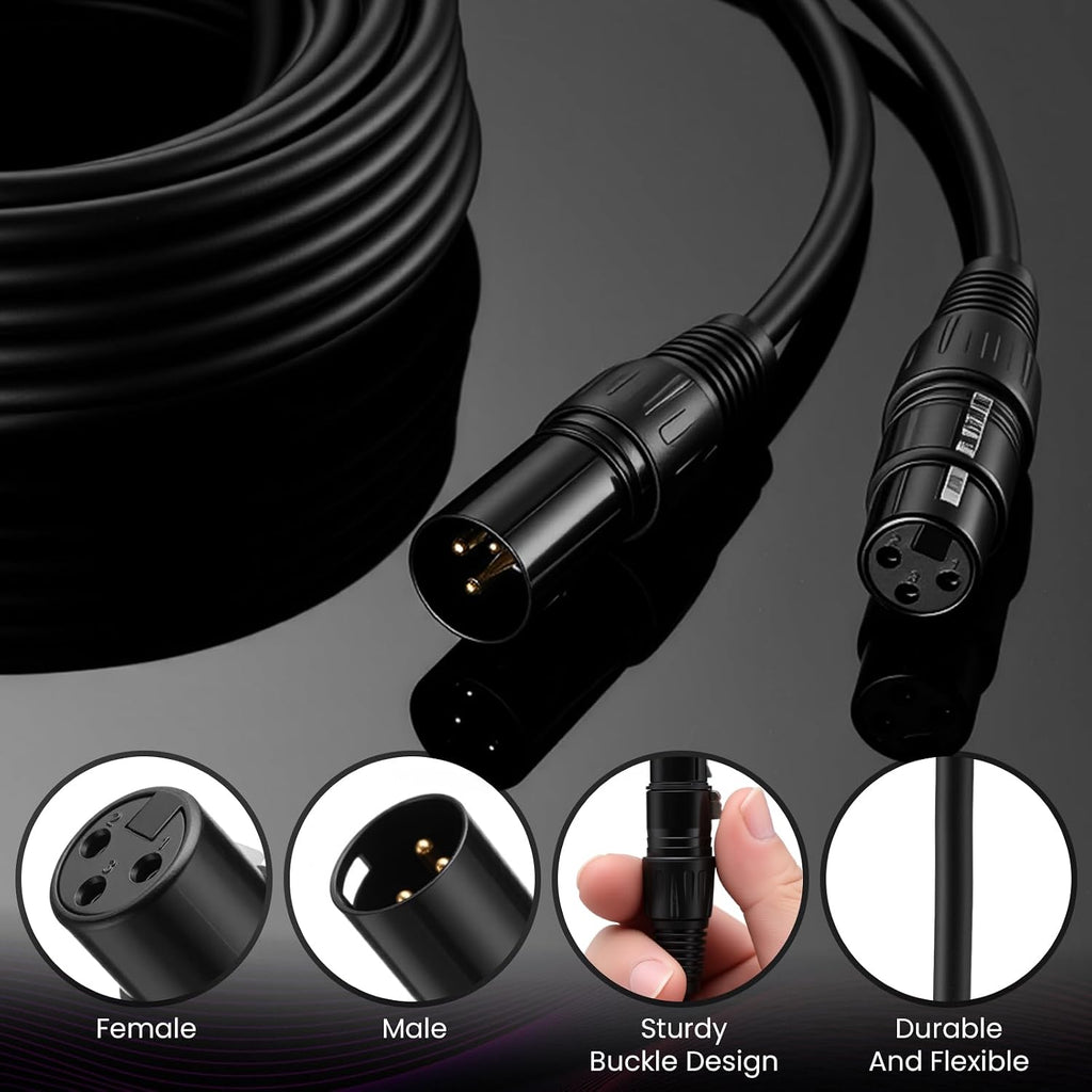 12 Pcs 25 Feet XLR Cable, 3-Pin XLR Male to Female Premium Balanced Microphone Cable, Stage Grade All Copper