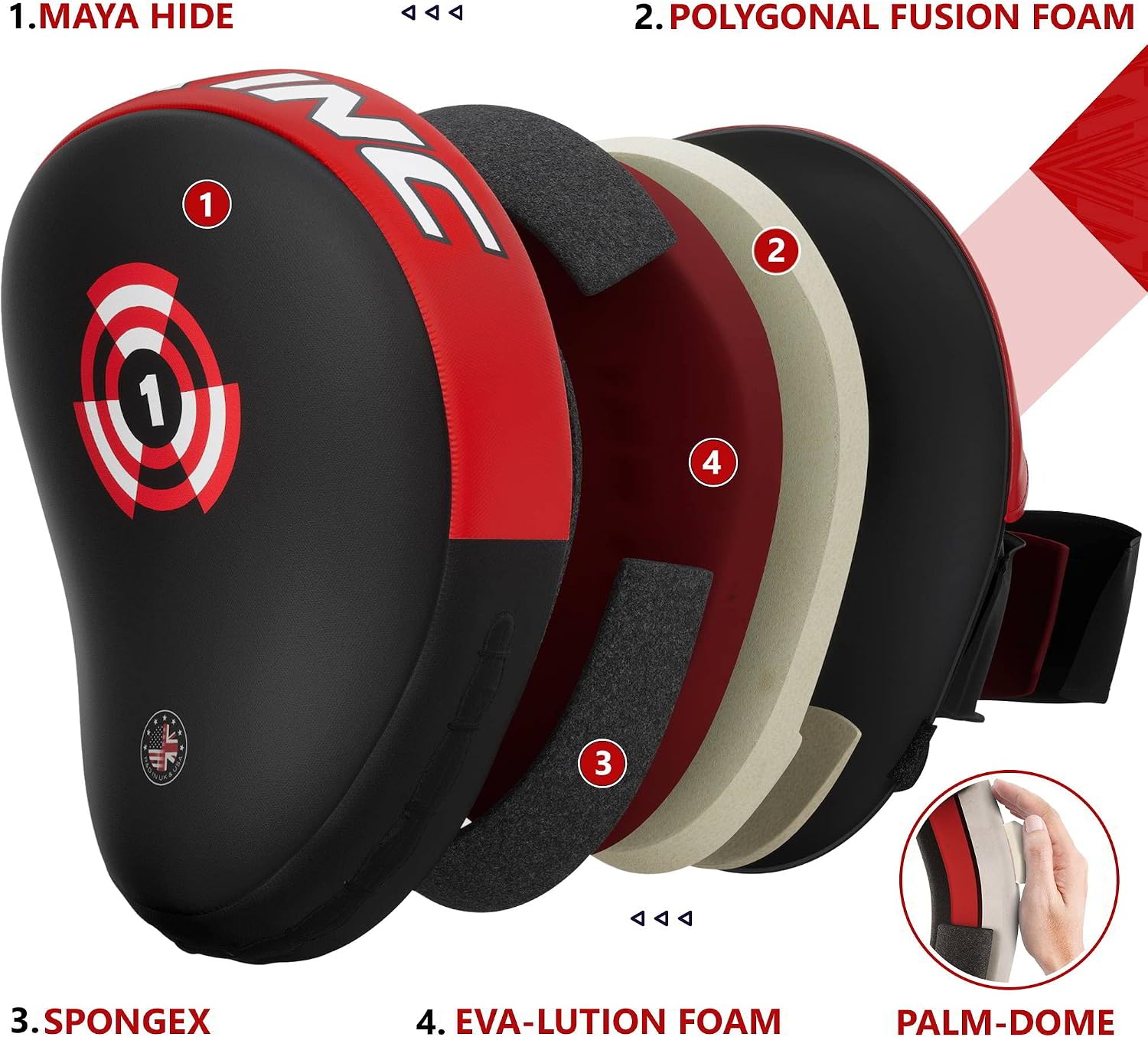 Boxing Pads Focus Mitts, Maya Hide Leather Curved Hook and Jab Target Hand Pads, Great for MMA, Kickboxing, Martial