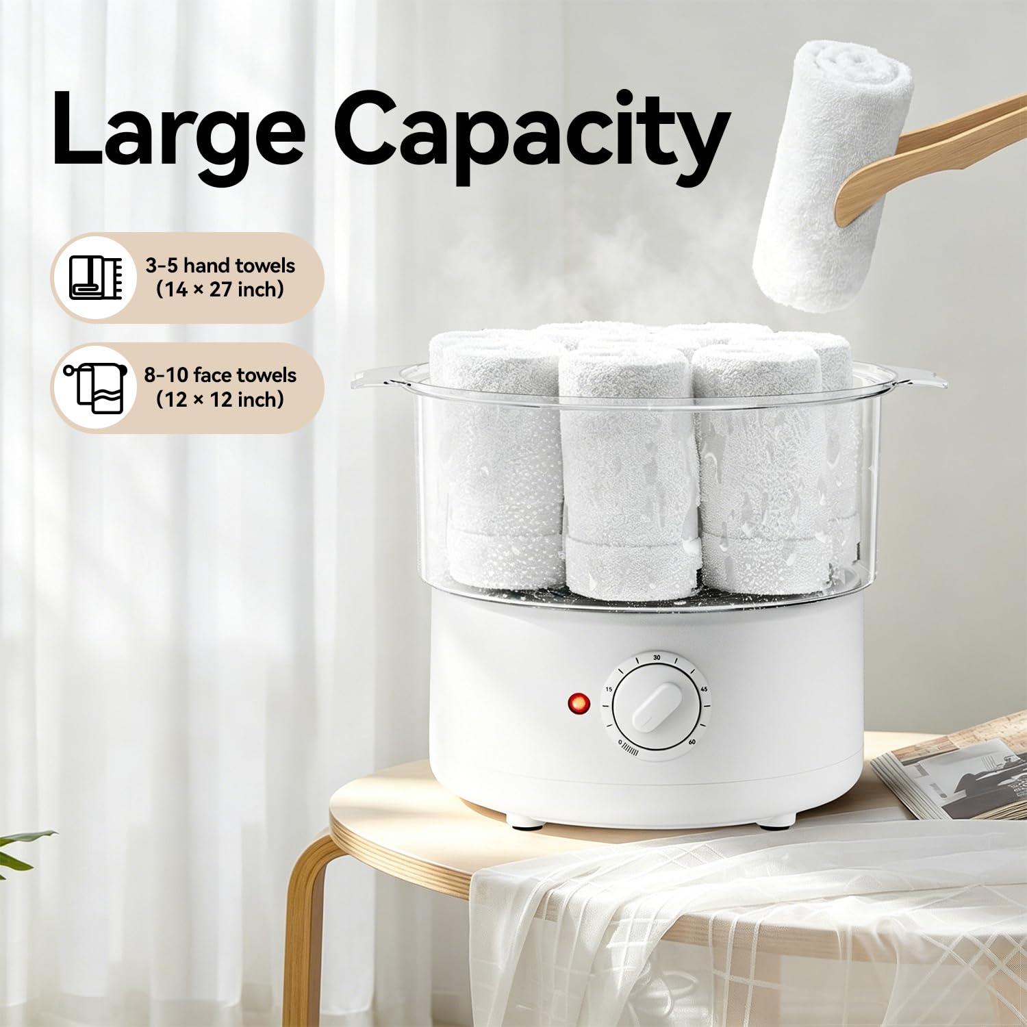 Mini Hot Towel Warmer - 1 min Steam & 60℃ in 20mins, Towel Steamer for Facials/Barber/Massage, Portable 2.4lbs Small