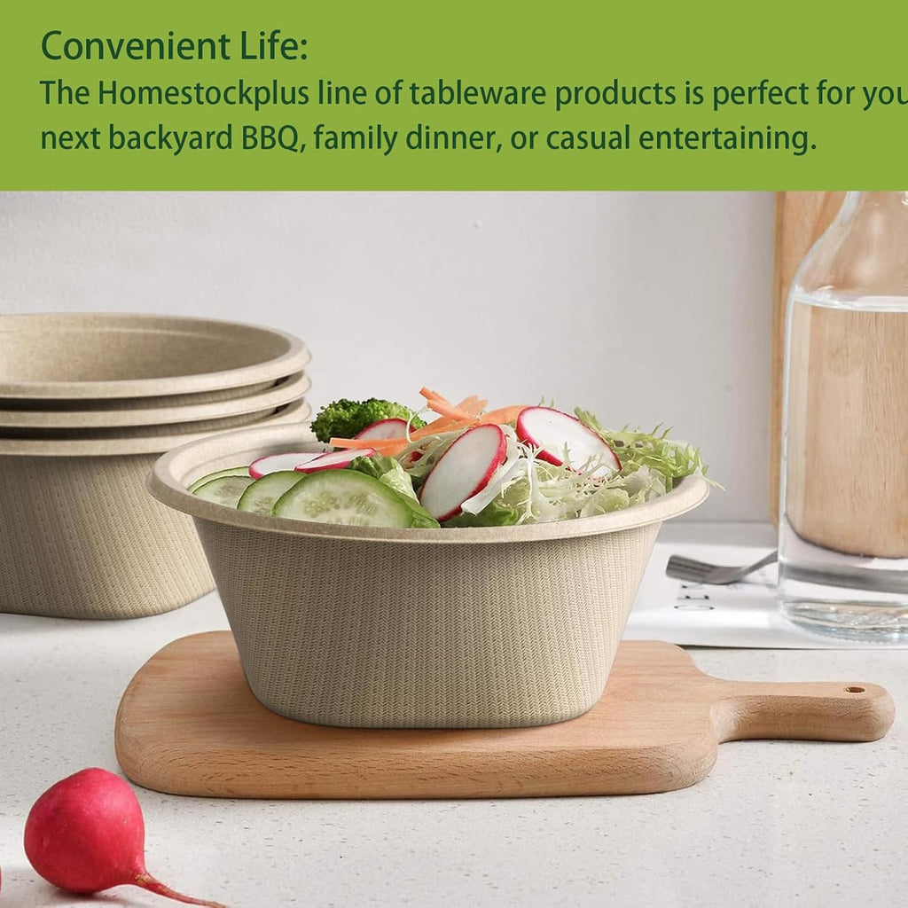 48 Oz Disposable Bowls - Heavy Duty and Compostable Bowl - Made from Sugarcane and Bamboo Fibers, Microwave Safe