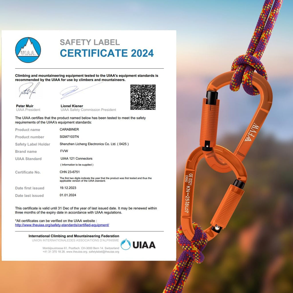 Auto Locking Rock Climbing Carabiner Clips, UIAA Certified Professional 25KN (5620 lbs) Heavy Duty Caribeaners for