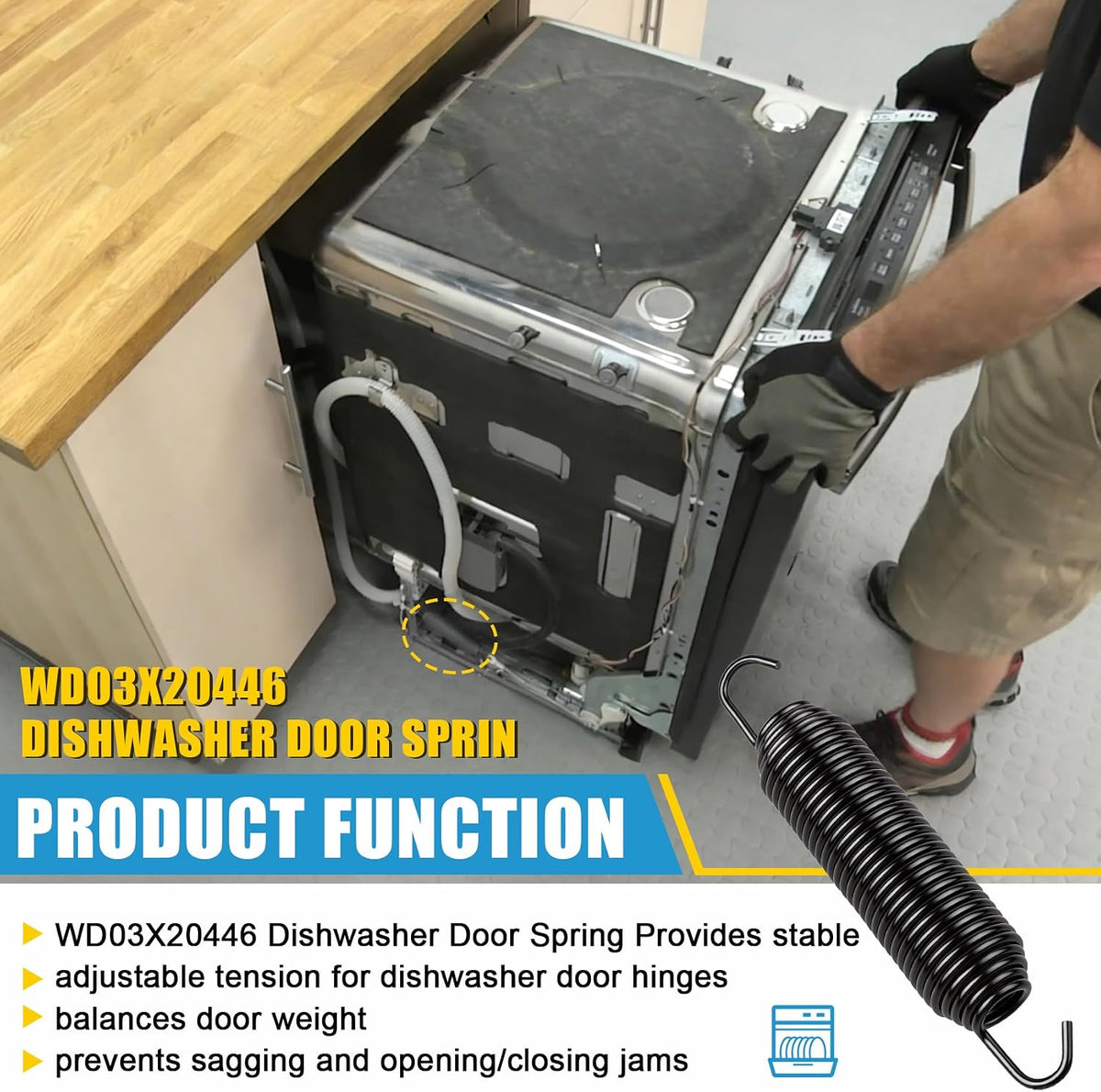 WD03X20446 Dishwasher Door Spring Compatible with GE Hotpoint (2 pcs)