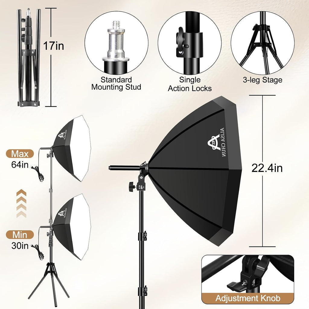Softbox Photography Lighting Kit,22"X22" Soft Box Lighting Set with Double 85W 3000-7500K LED Bulbs，Photo Studio