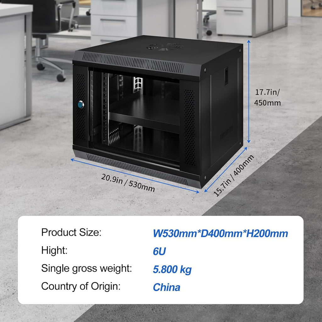 9U Wall Mount Server Cabinet IT Network Rack Enclosure Lockable Glass Door Black