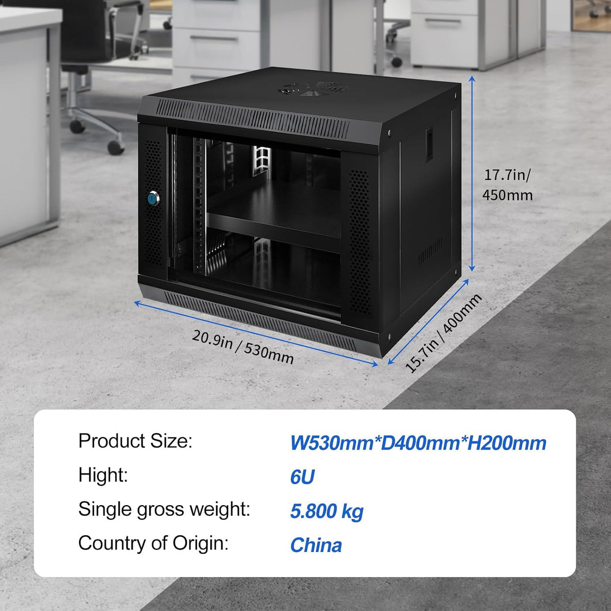9U Wall Mount Server Cabinet IT Network Rack Enclosure Lockable Glass Door Black