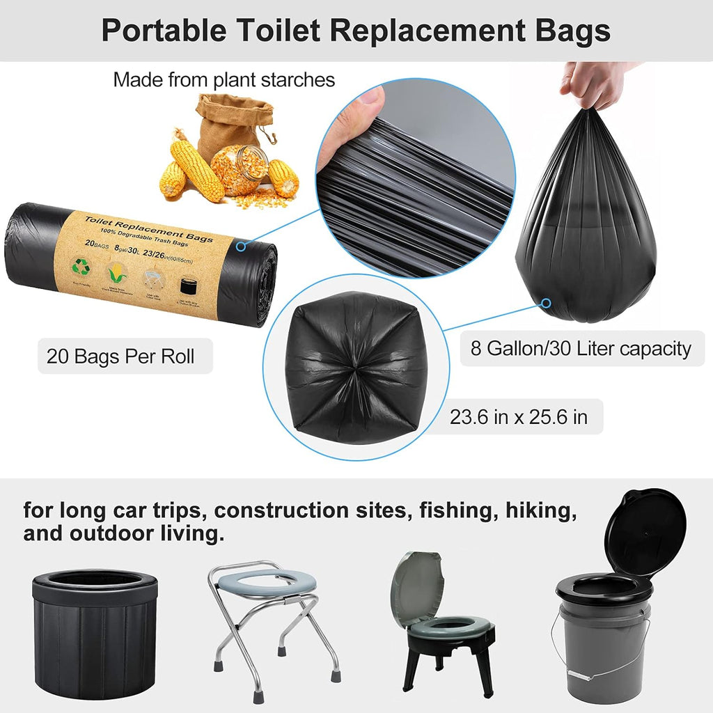 40 Count Toilet Replacement Bags, 8 Gallon, 30 Liter, Heavy Duty 1 Mil, Compost Bags 8 Gallon, Camping Toilet Bags