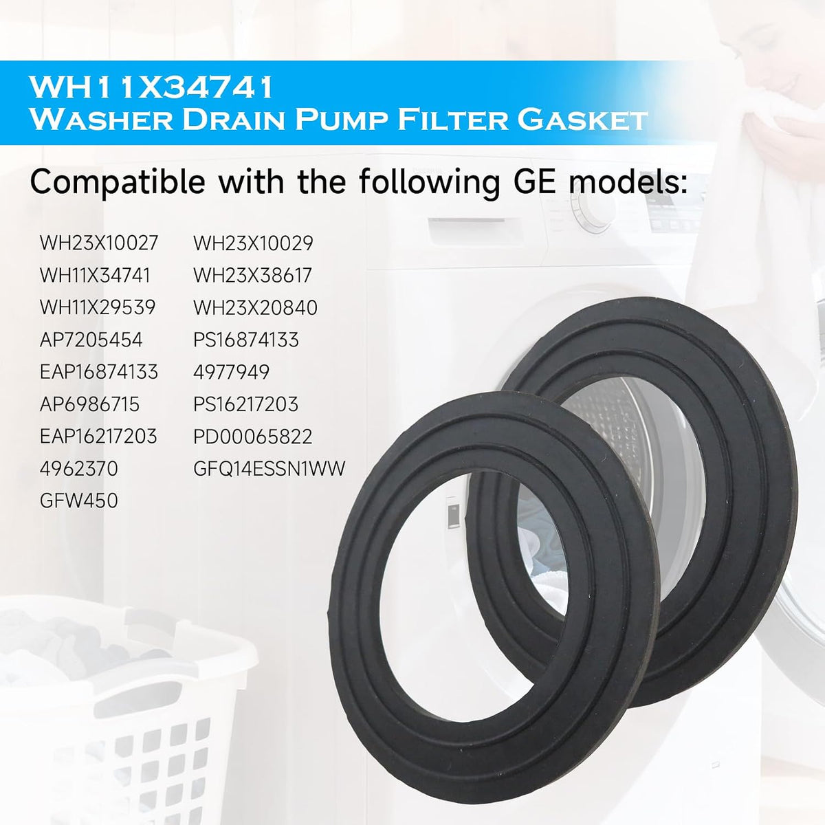 WH23X10027 4977949 Washer Pump Filter Gasket 2 Pack for GFW550SPR5RS