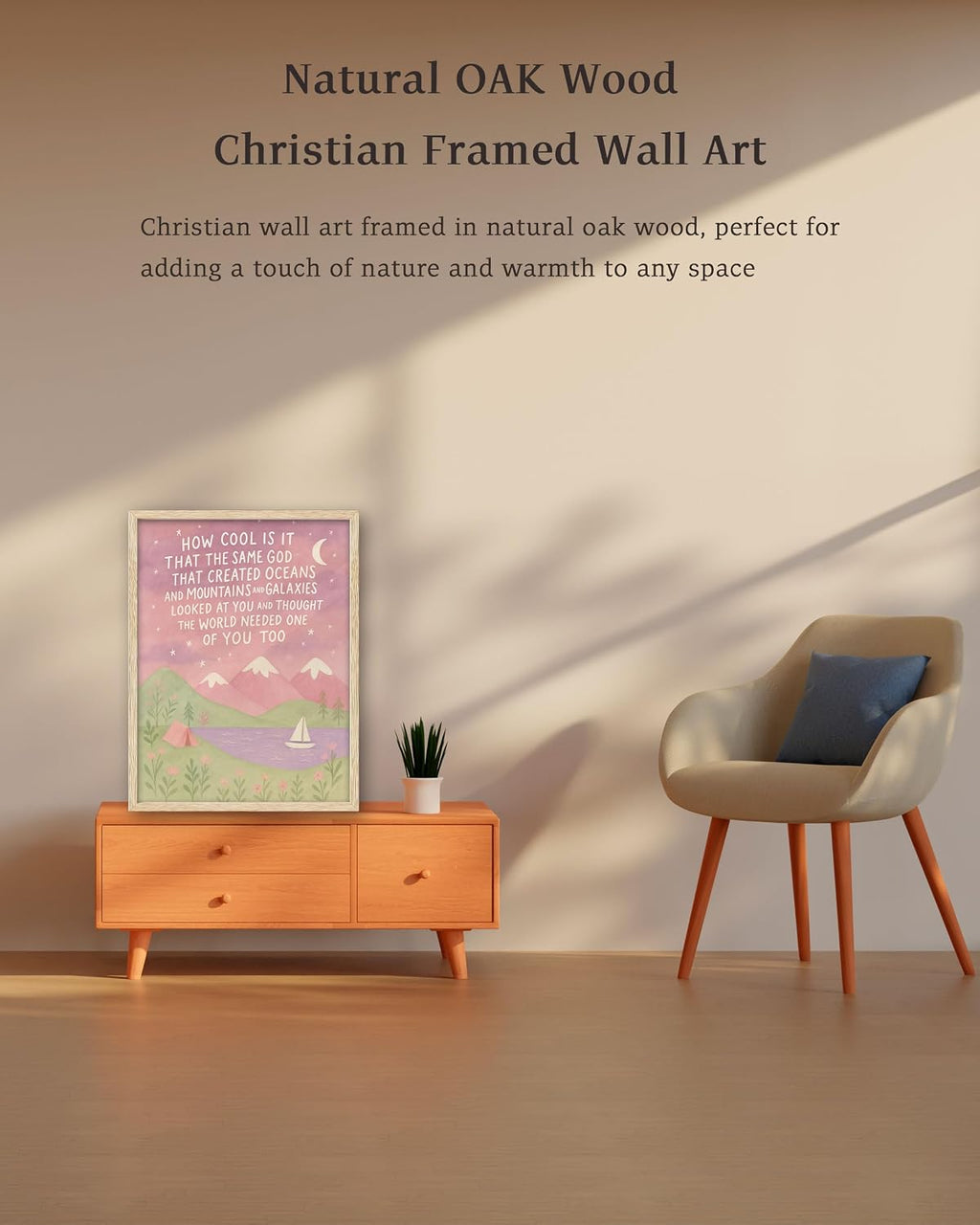 Natural OAK Wood Same God Creation Framed Wall Art,12x16in Inspirational Christian Bible Canvas Art,Mountain Nursery