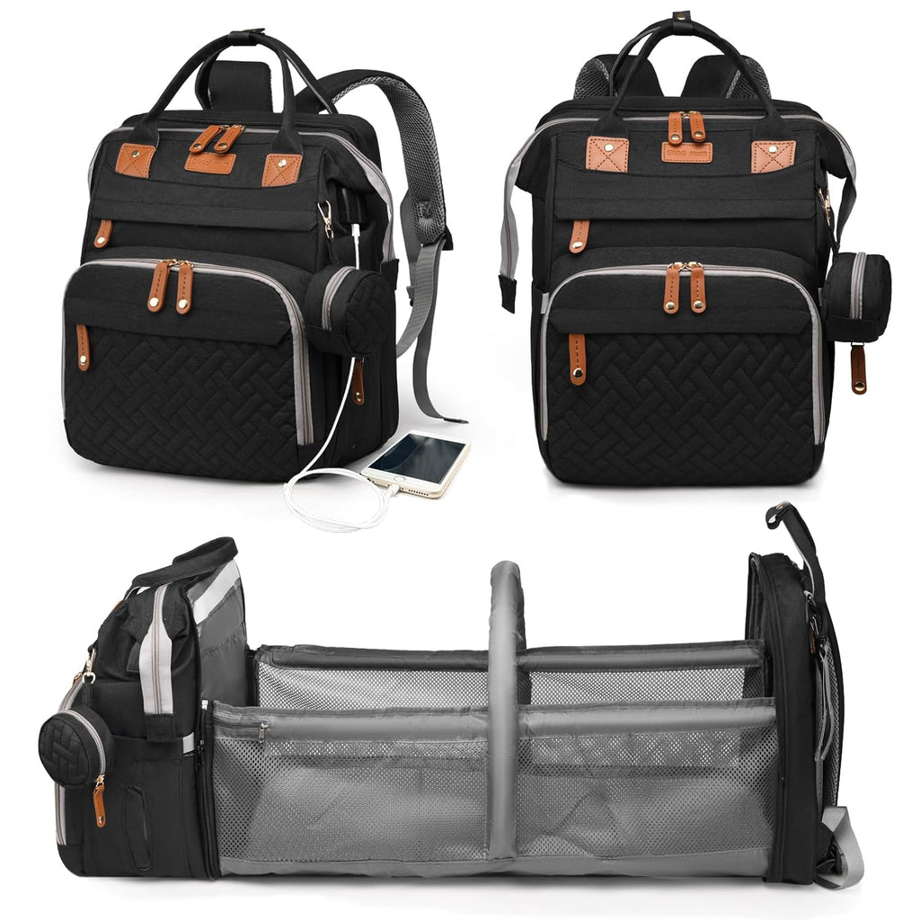 Baby Diaper Bag with Changing Station, Waterproof Diaper Bag Backpack for Moms Dads with USB Charging Port, Baby