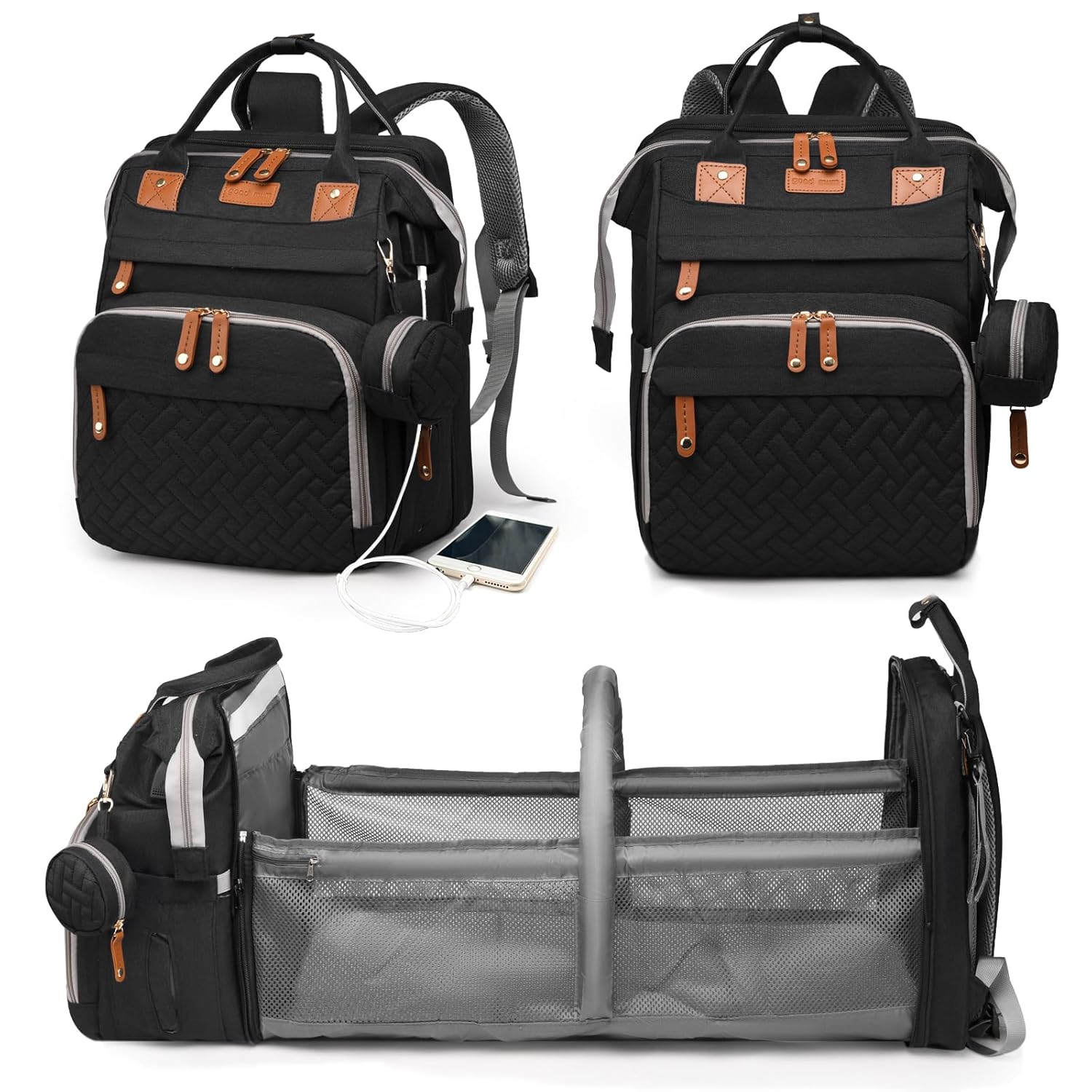 Baby Diaper Bag with Changing Station, Waterproof Diaper Bag Backpack for Moms Dads with USB Charging Port, Baby