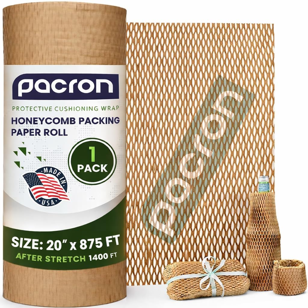 Honeycomb Packing Paper Roll 20" x 875', 1-Pack Recyclable Kraft