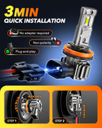 H11 Fog LED Light Bulbs, 80000LM 1200% Ultra-Bright 6500K H8/H16 Fog Bulb, 5 Min Quick Install, Longer Lifespan, IP68