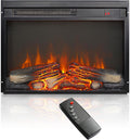 23" Electric Fireplace Insert with Real Fire Crackling Sound, Adjustable Flame & Thermostat, 1400W, 4 Adjustable