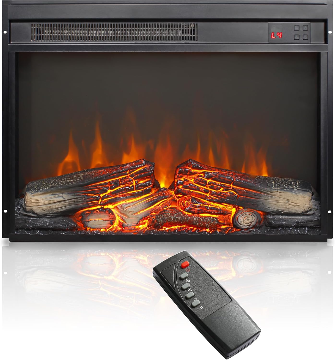 23" Electric Fireplace Insert with Real Fire Crackling Sound, Adjustable Flame & Thermostat, 1400W, 4 Adjustable