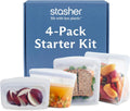 Premium Reusable Silicone Storage Bags, 4-Pack Starter Kit, Clear