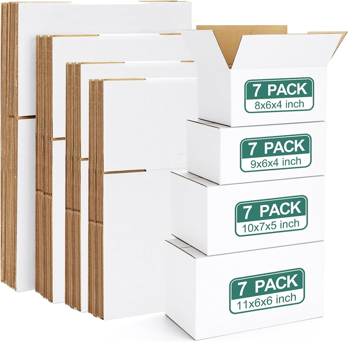 28 Pack Small Shipping Boxes Assorted Sizes, White Corrugated Box Mailers, 8x6x4 &9x6x4 & 10x7x5 & 11x6x6 7 PCS Each