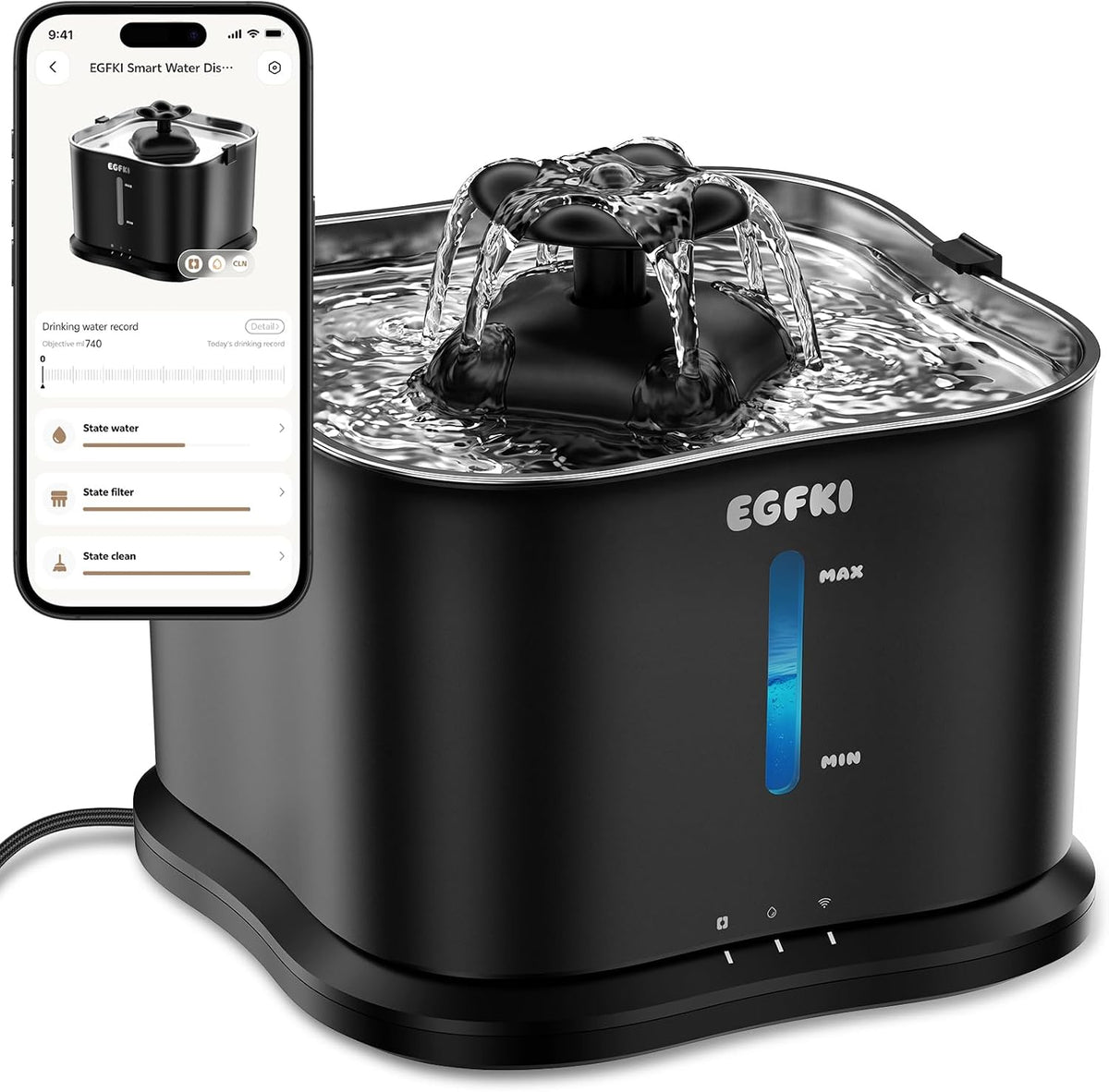 EG-9 Smart Cat Water Fountain, 3.6L/121oz Automatic, App & WiFi