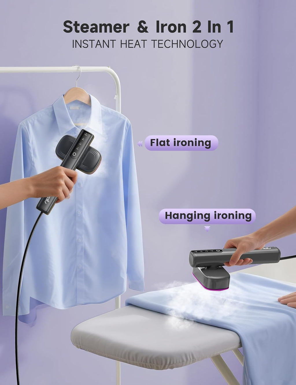 2-in-1 Steamer & Iron for Clothes, Travel Steamer for Clothes | 15s Fast Heat-Up 1200W Portable Handheld Garment