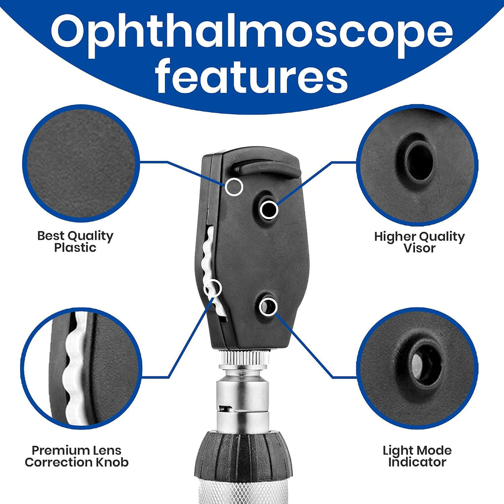Combo Otoscope Oph Set - Multi-Function Otoscope/Opthalmoscope for Ear & Eye Examination with Portable Carry Case