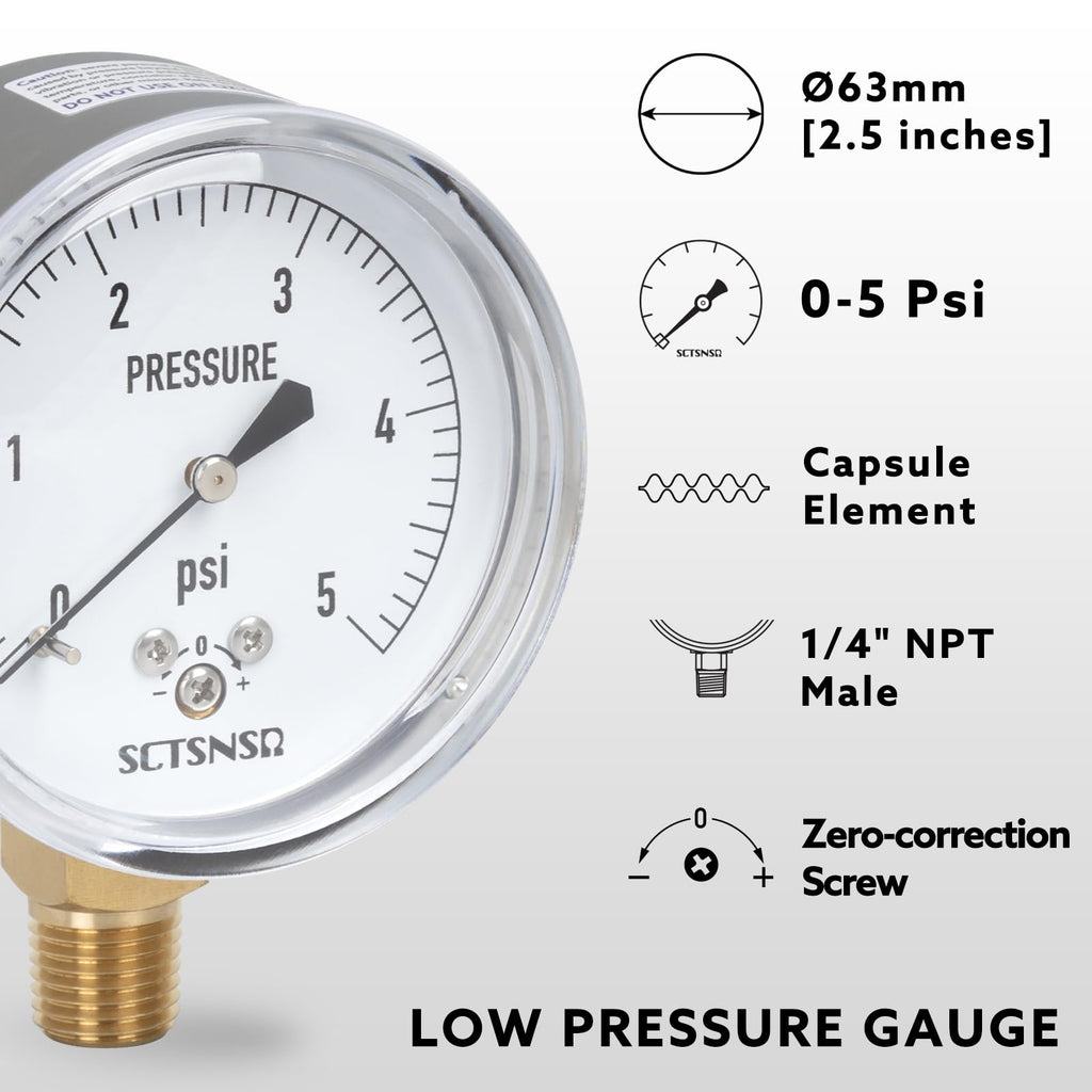 SCTSNSR 0 to 5 Psi Low Pressure Gauge, Capsule Measurement System