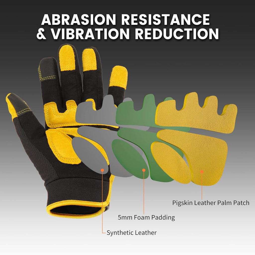 Safety Work Gloves, Men's Utility Mechanic Working Gloves for All Purpose, Touchscreen Compatible, Flexible