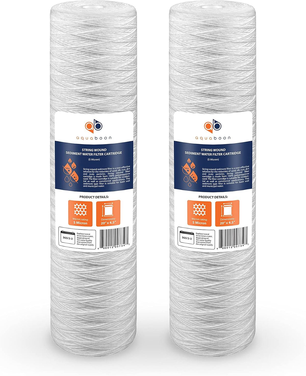 Aquaboon 5 Micron 20 x 4.5 Whole House String Wound Water Filter 2-Pack