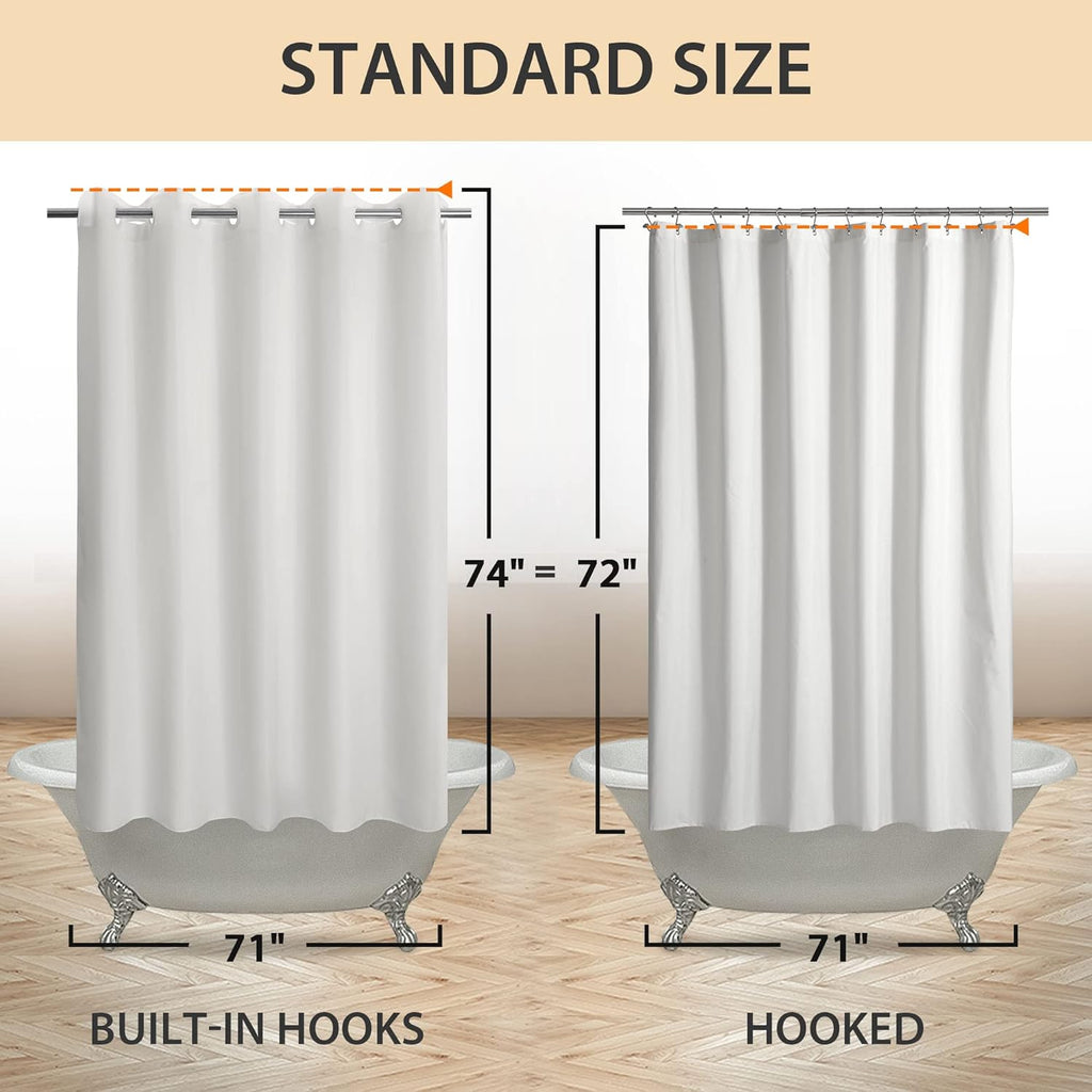 No Hook Hotel Cloth Shower Curtain White, Standard Size | Waterproof Microfiber, Bottom Magnets, Soft Washable Fabric