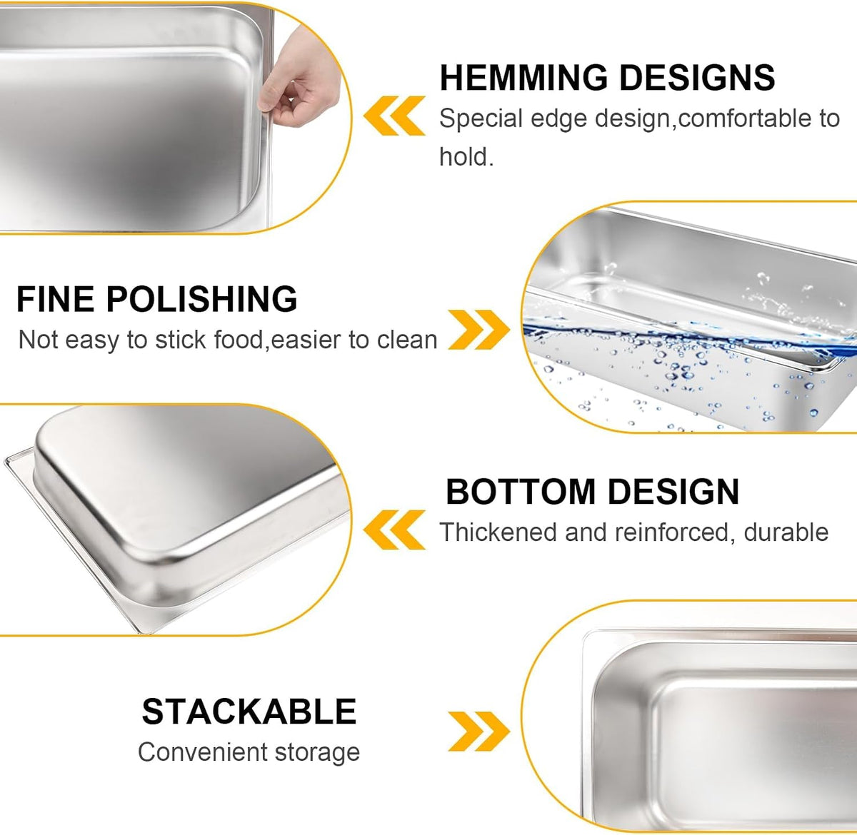 Hotel Pans with Lids 4 Pack 1/1 Size 2.5" Deep