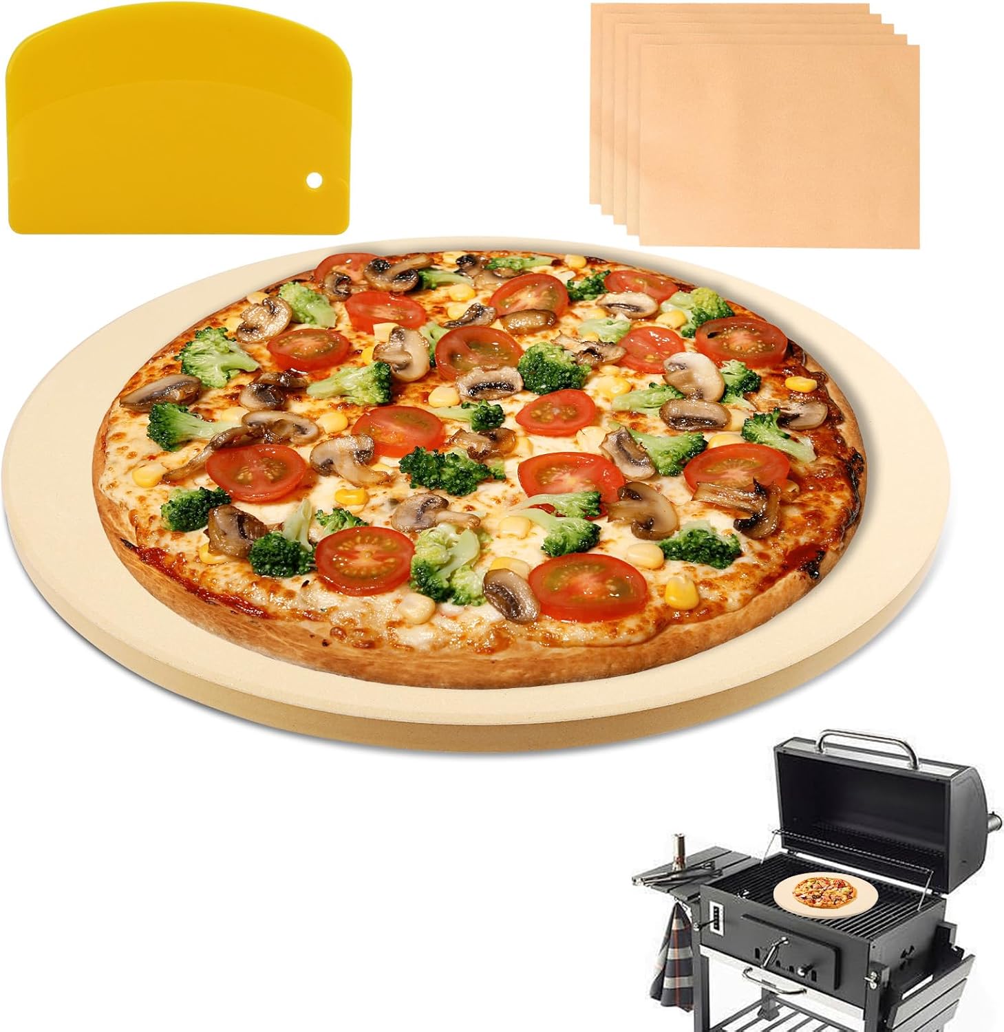 16" Heavy Duty Cordierite Pizza Stone – 0.6" Thick Baking Stone for Oven & Grill, Perfect for Crispy Pizza, Bread &