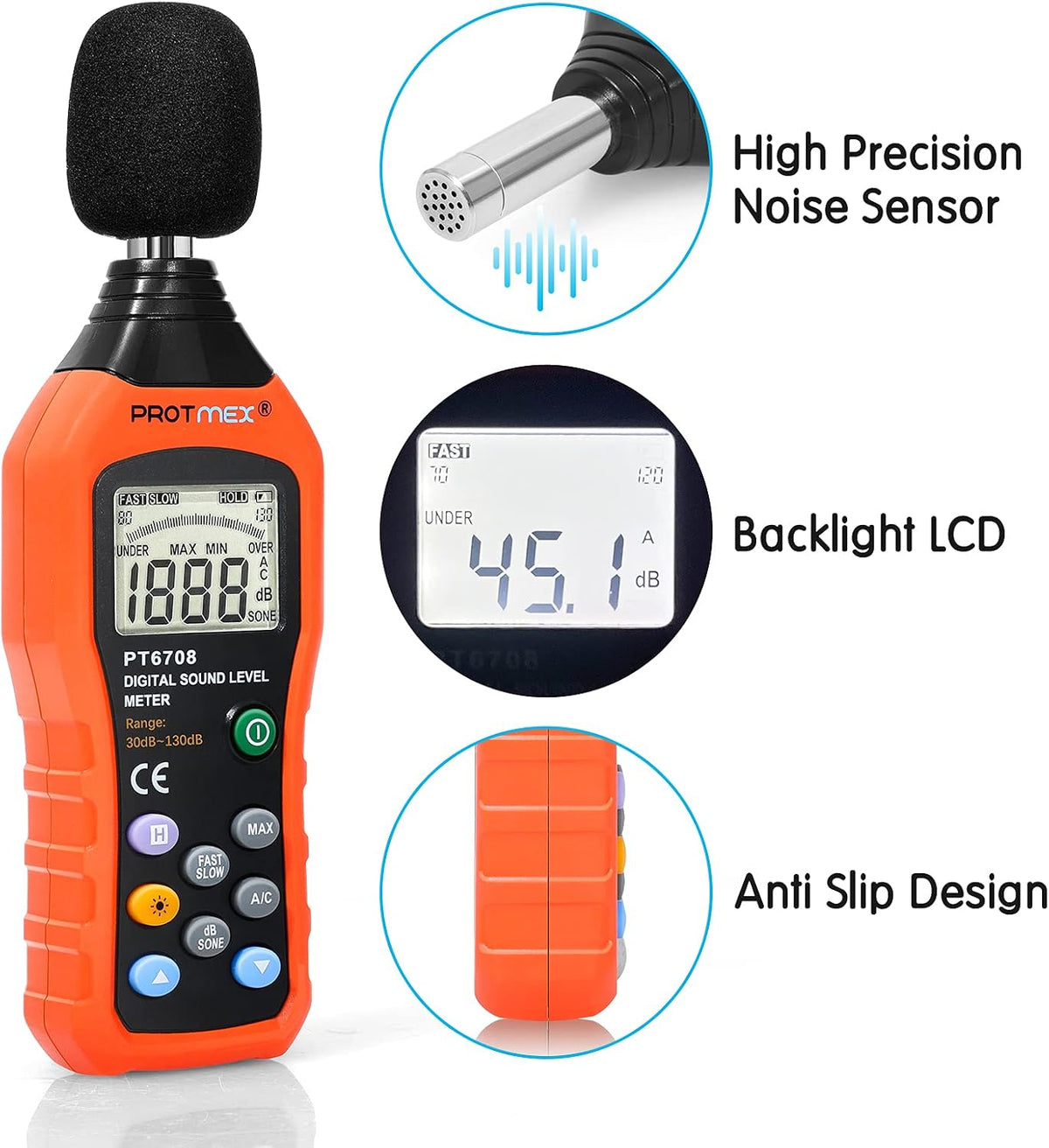 Protmex PT6708 Sound Level Meter - Digital Decibel Reader Measurement