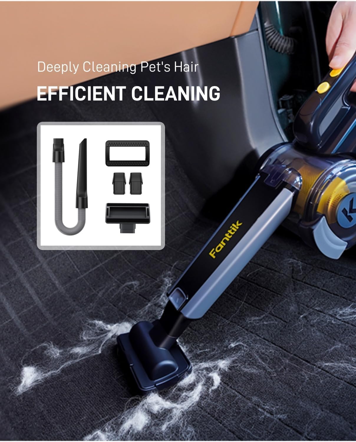 Flexible Hose and Pet Brush Vacuum Attachments for Car Vacuum | Fits for Fold V10 APEX, Fold V10 Ultra, Deep Cleaning