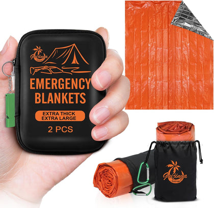 Emergency Blankets for Survival 2-Pack, Extra Thick Large Space Blankets | Retains 90% of body heat, Portable
