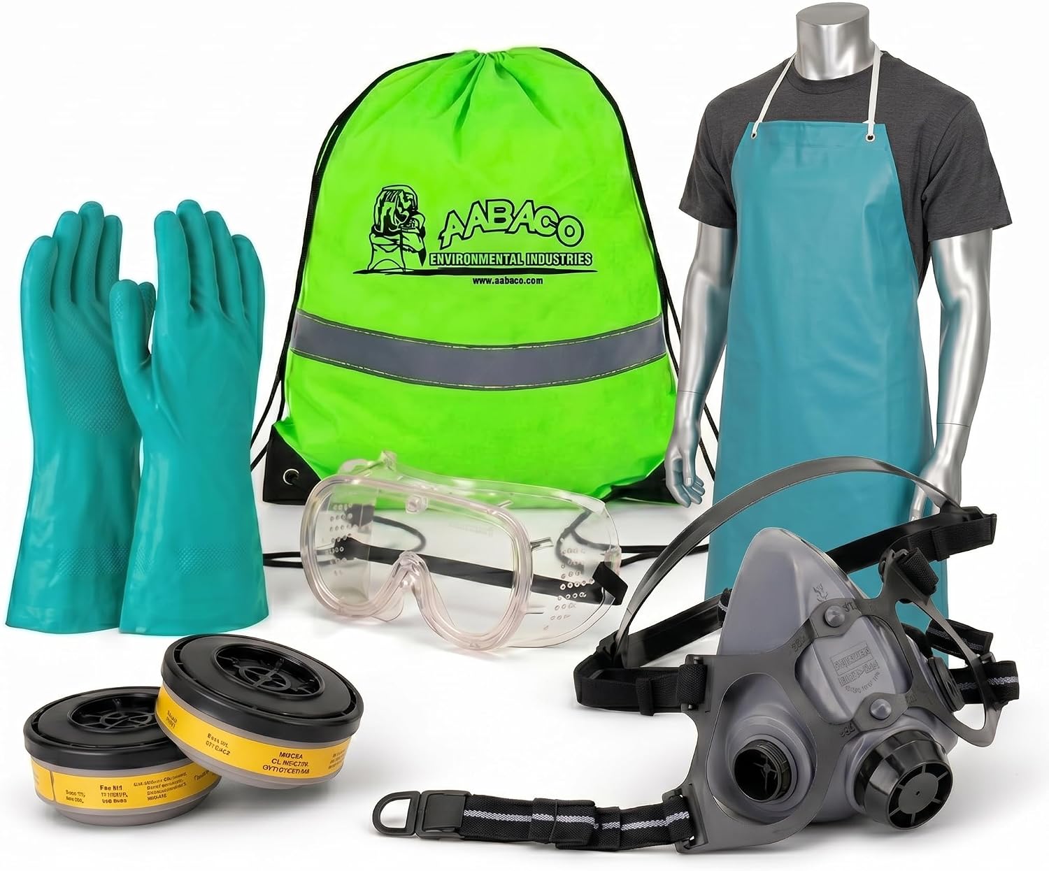 Chemical Protection Kit, Apron, Respirator, Gloves & Goggles | Full chemical spray protection; includes apron