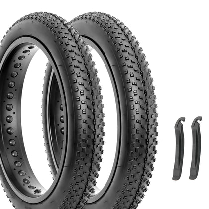 2 Pack Fat Bike Tires,20x3.0 Inch Folding Replacement Fat Bike Tires Compatible Wide Mountain Snow Bike with Tire Levers