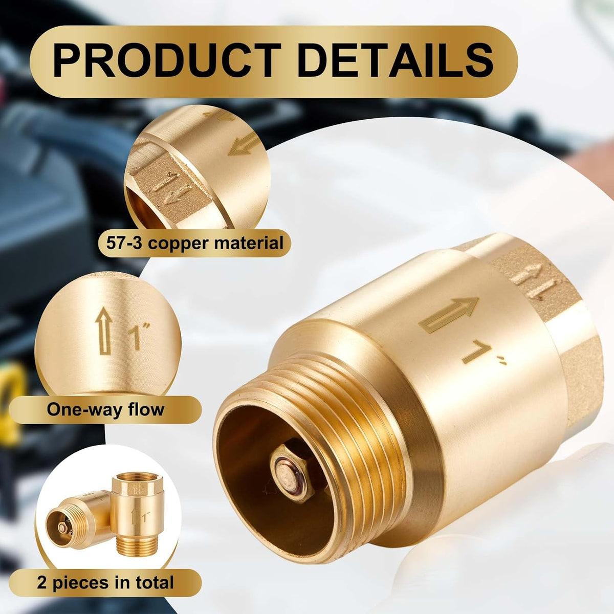 Zonon 2 Pcs 1 Inch Check Valve, One Way Spring Brass Check Valve