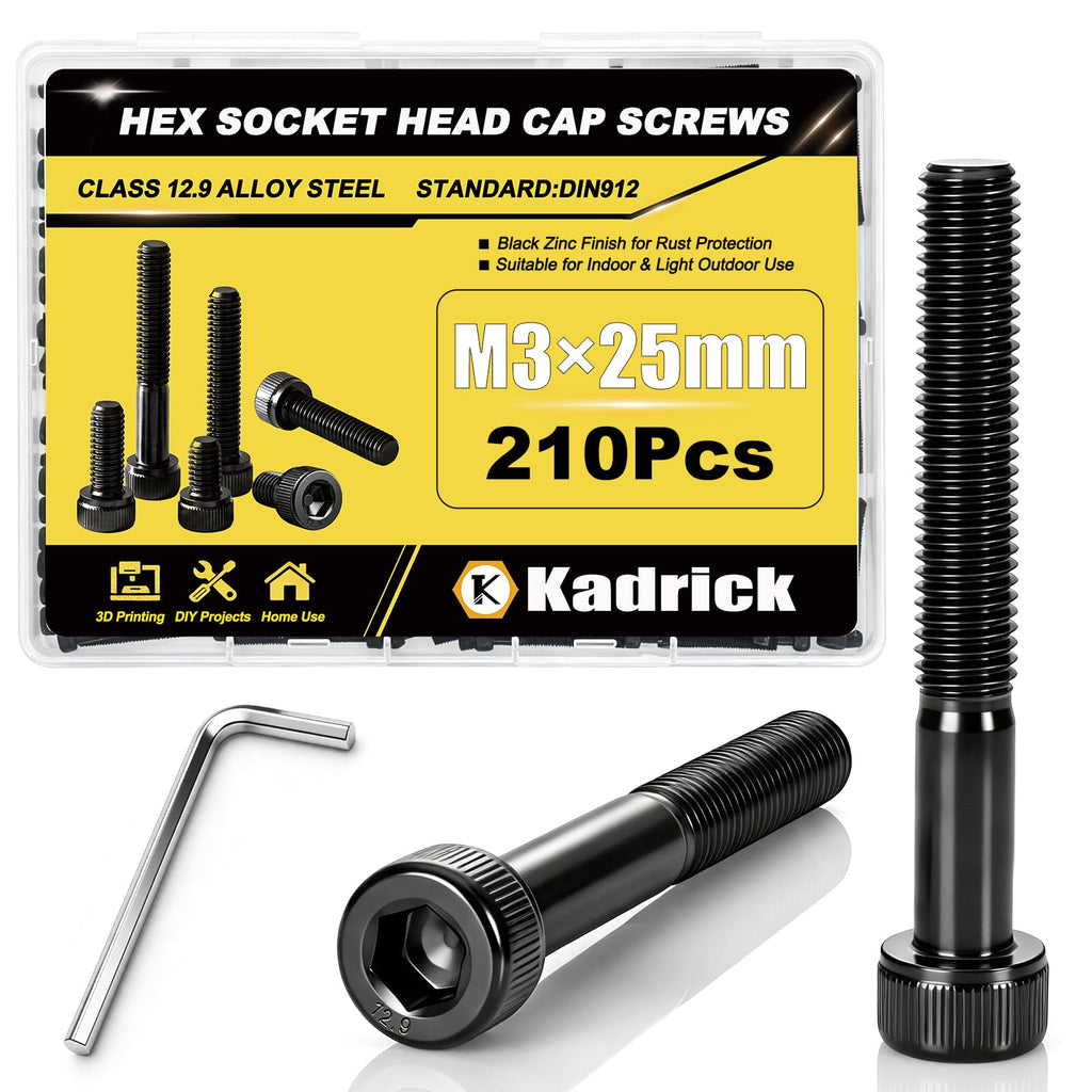 KADRICK 210PCS M3 x 25mm Hex Socket Head Cap Screws, Partially Threaded