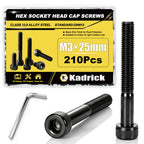 KADRICK 210PCS M3 x 25mm Hex Socket Head Cap Screws, Partially Threaded