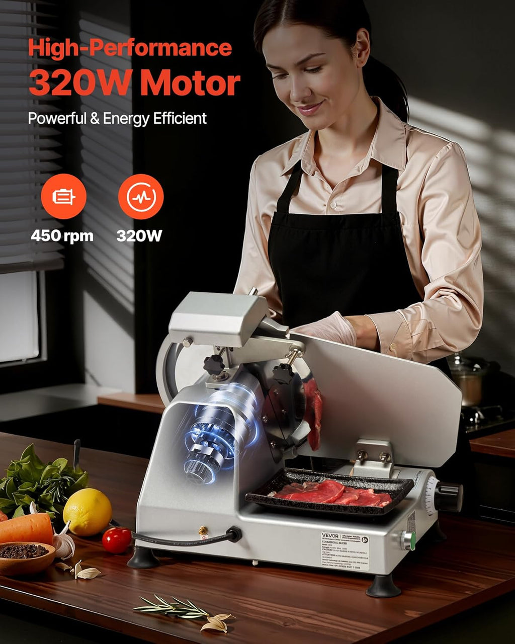 Commercial Meat Slicer, 320W Electric Deli Slicer Machine with 10 inch SUS420 Blade, 0-0.4 inch Adjustable Thickness