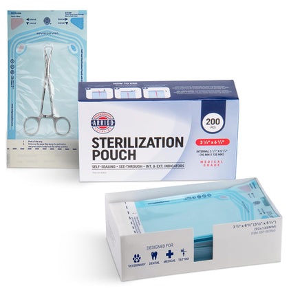 Arrigo Self-Sealing Sterilization Pouches 3.5" x 6.5" – 200 Count – Autoclave Bags with Internal & Dual (Int/Ext)