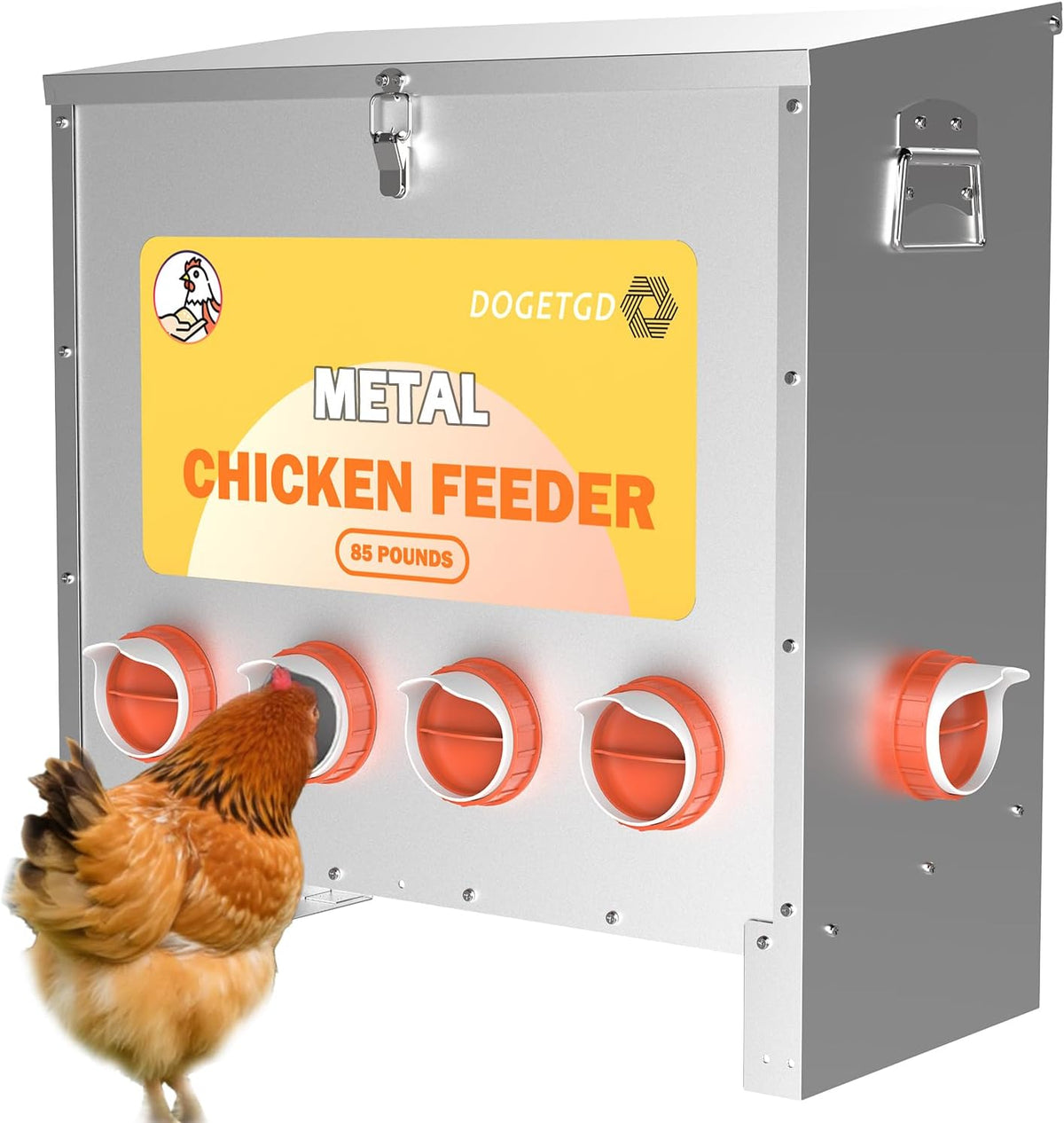 Automatic Chicken Feeder No Waste Metal Poultry Feeder Large Capacity 85lbs for Chickens, Geese, Ducks, Turkeys