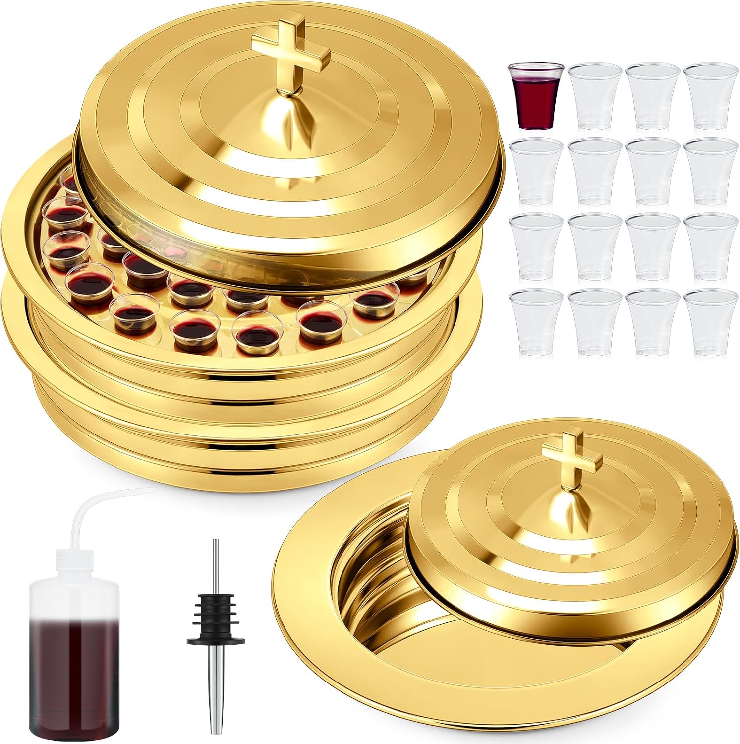2 Pcs Communion Set Holy Trays for Churches with Lid Communion Plates with Lid Churches Cups Filler and Disposable